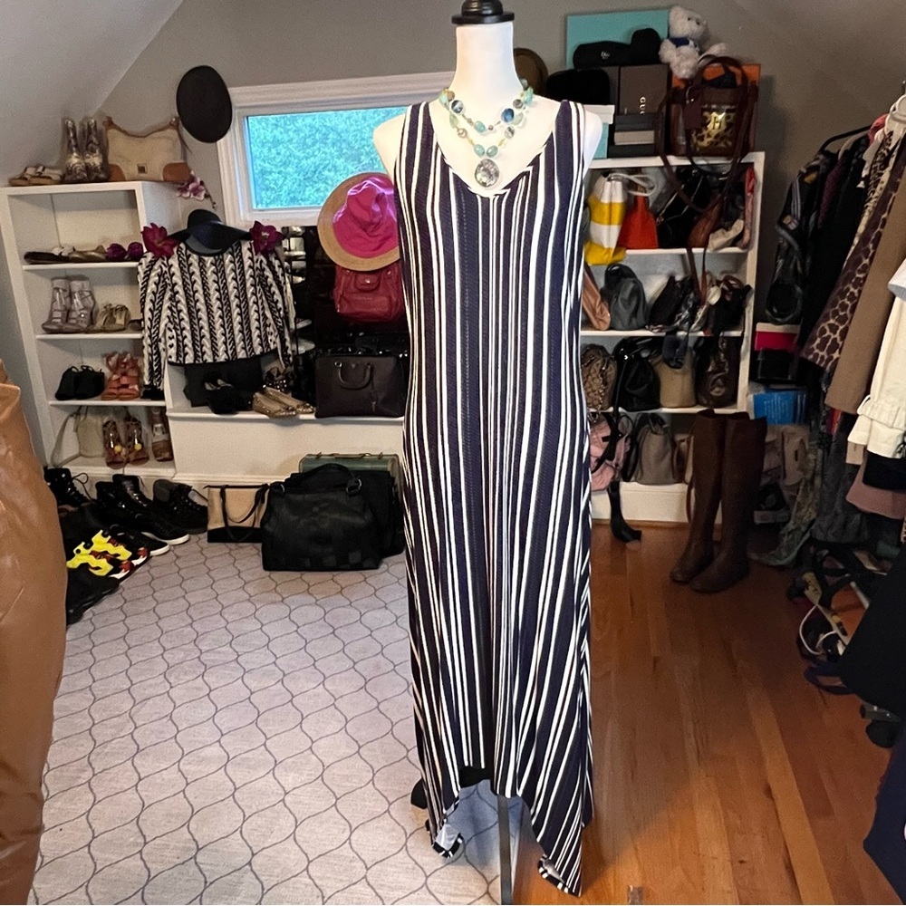 Tommy Bahama Anoche Sleeveless Stripe Shift HI-LOW Maxi Dress Sz M - Picture 7 of 14
